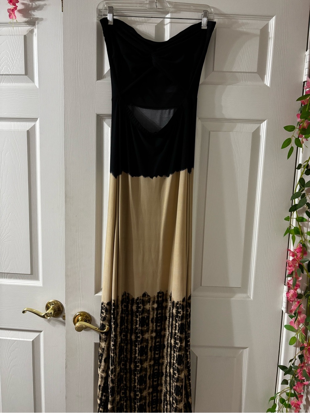 VENUS Black and Tan Strapless Maxi Dress